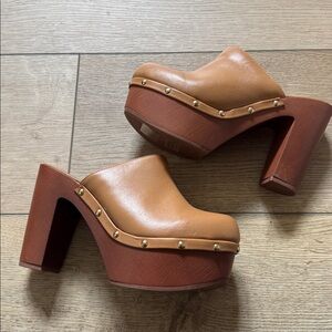 Brown Platform Clogs with Studded Detail. Never worn